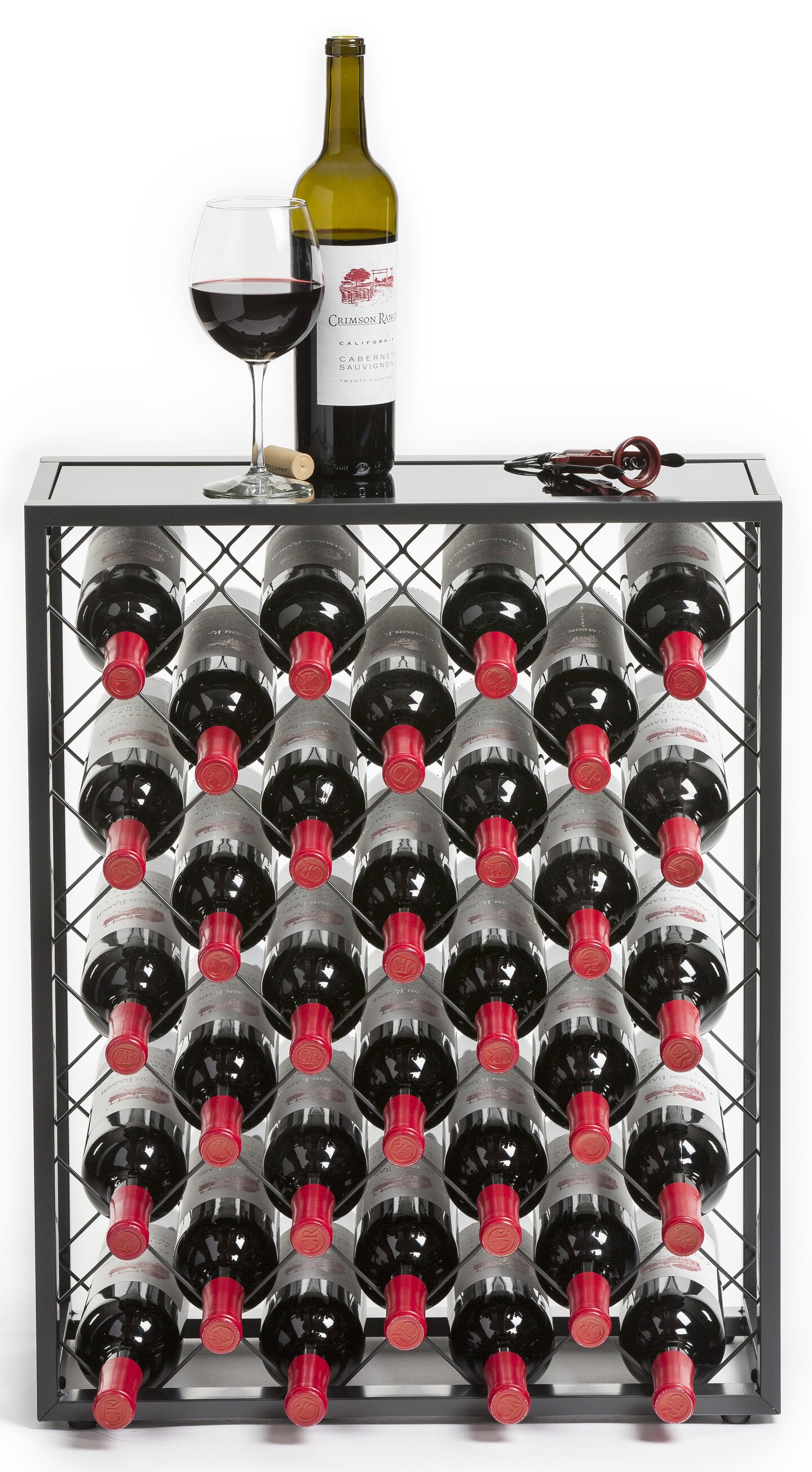 Mango Steam 32 Bottle Wine Rack with Black Glass Top Shelf