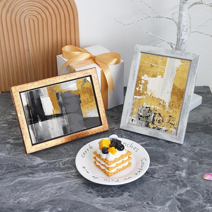 Set of 5 Vintage Photo Frames with Tempered Glass, suitable for wall and tabletop decoration.
