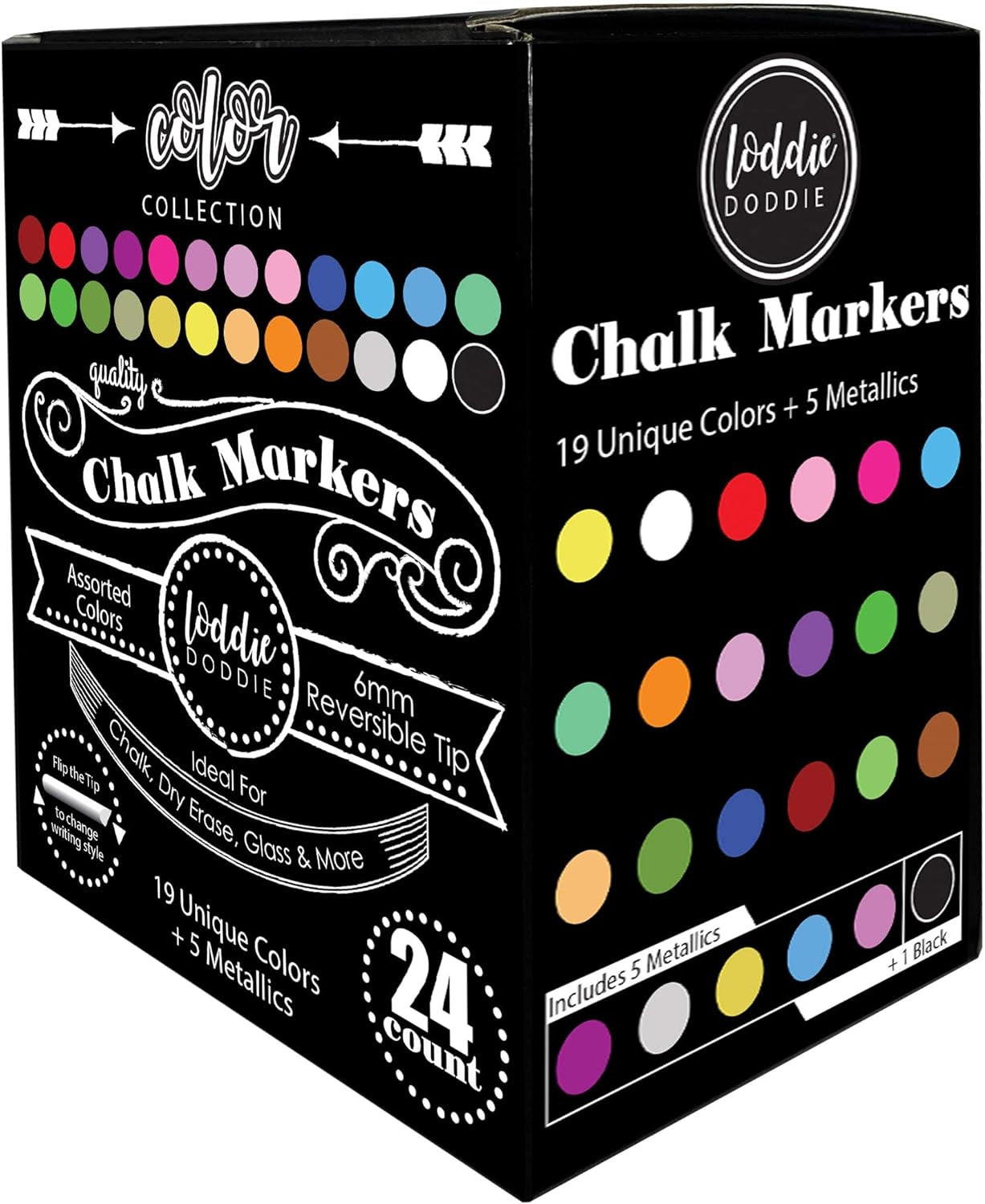 Liquid Chalk Markers | Dust Free Chalk Pens - Perfect for Chalkboards, Blackboards, Windows and Glass | 6Mm Reversible Bullet &#x26; Chisel Tip Erasable Ink (Pack of 24)