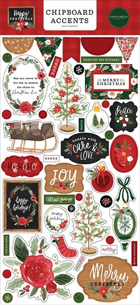 Carta Bella Happy Christmas Chipboard Accents