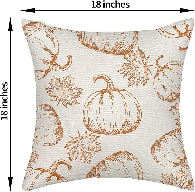 Fall Pillow Covers 18x18 Burnt Orange Pumpkin Decoration Throw Pillows Case for Couch Maple Leaves Autumn Harvest Indoor Outdoor Decorative Cushion Cases for Sofa Bed Decorations Set of Two