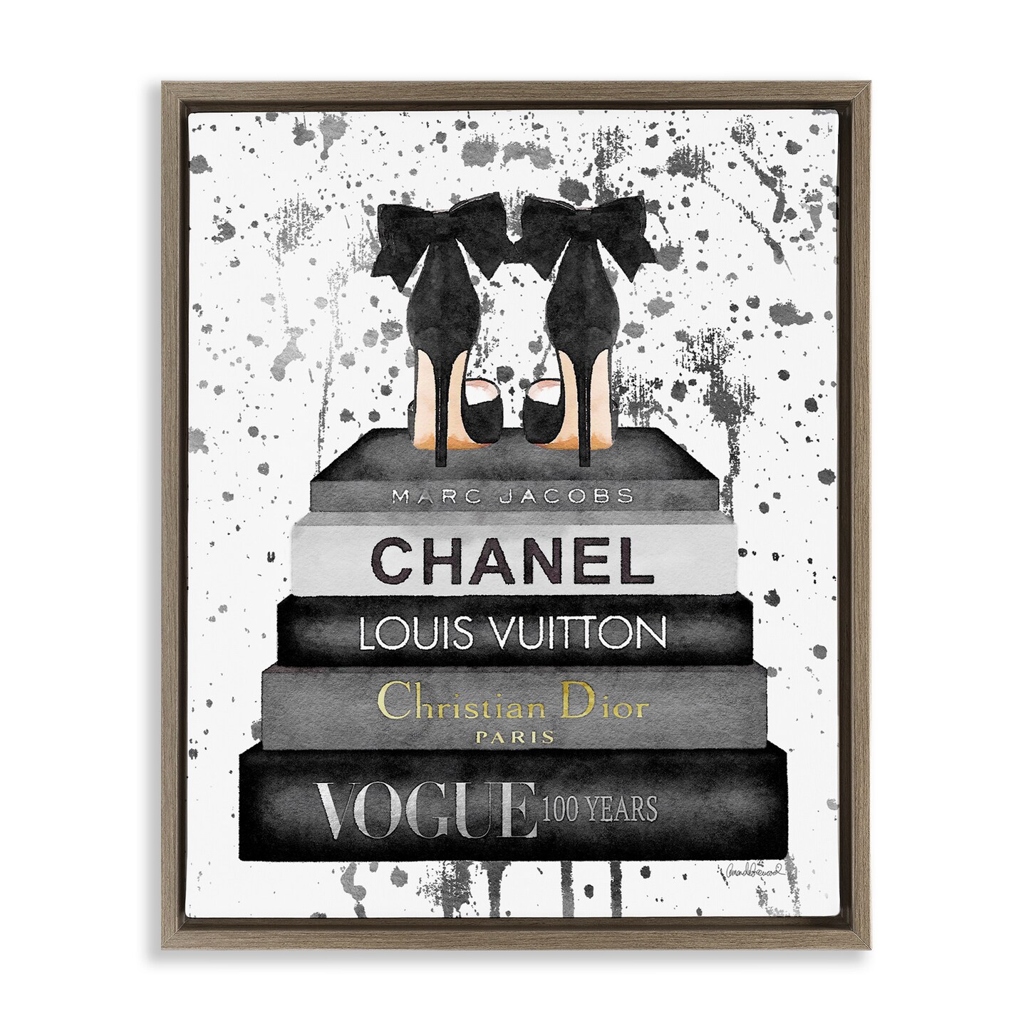 Stupell Industries Glam Fashion Books & Heels Framed Floater Canvas Wall Art