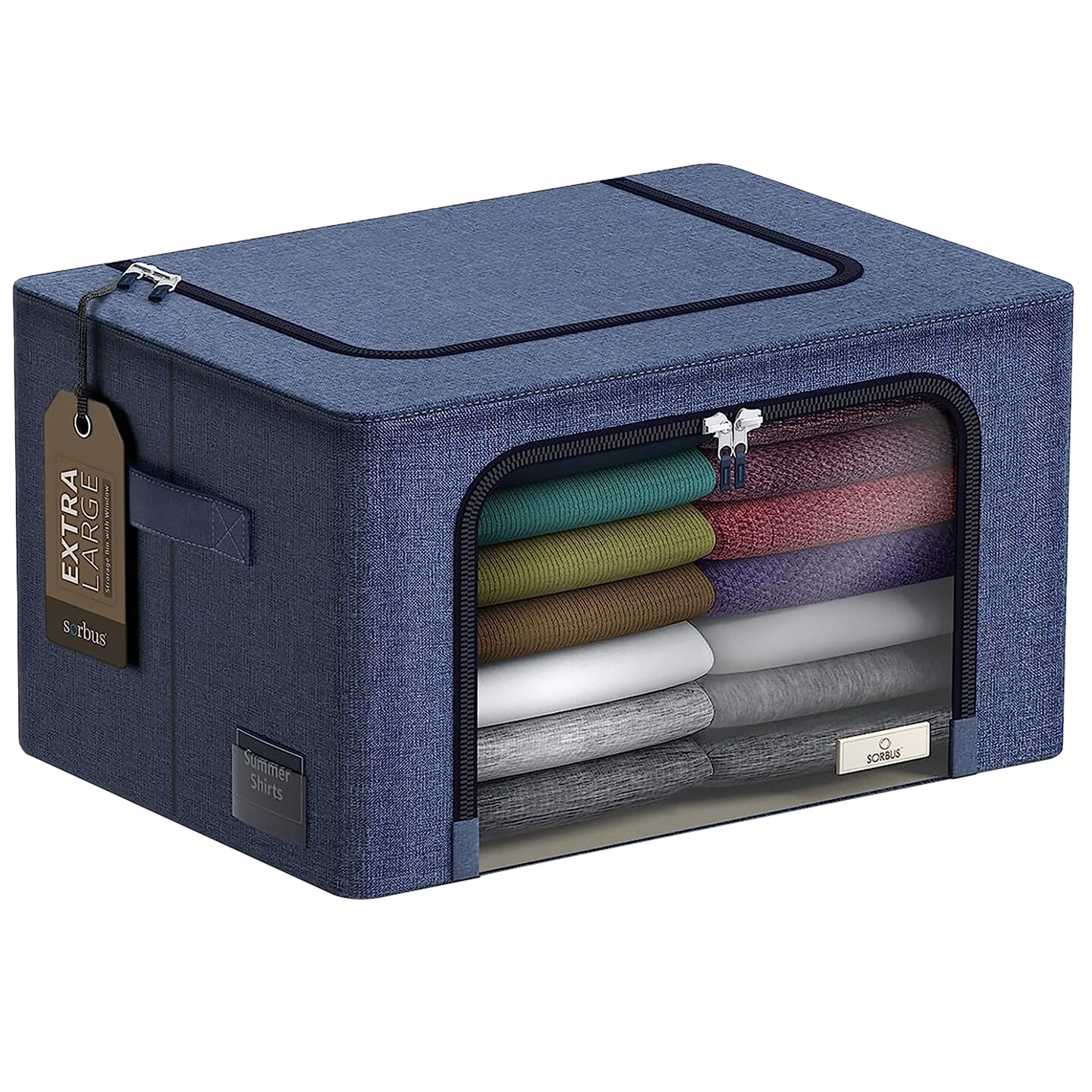 Sorbus 1 Pack Jumbo Storage Bin with Metal Frame, Storage Containers with Window & Handles, Stackable & Foldable Clothes Organizer Bag
