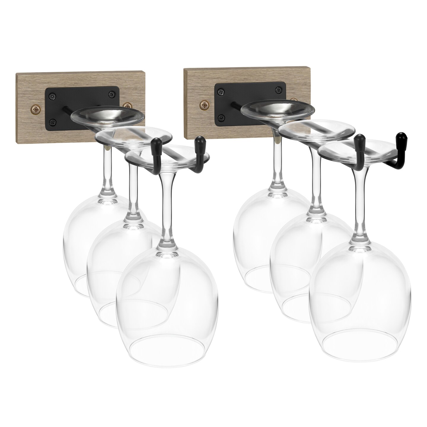 Sorbus Wall Mounted Wine Glass Rack, Wire & Wood Stemware Holder Set for Wine Glasses, Champagne Glasses, and Drinkware 2 Pack