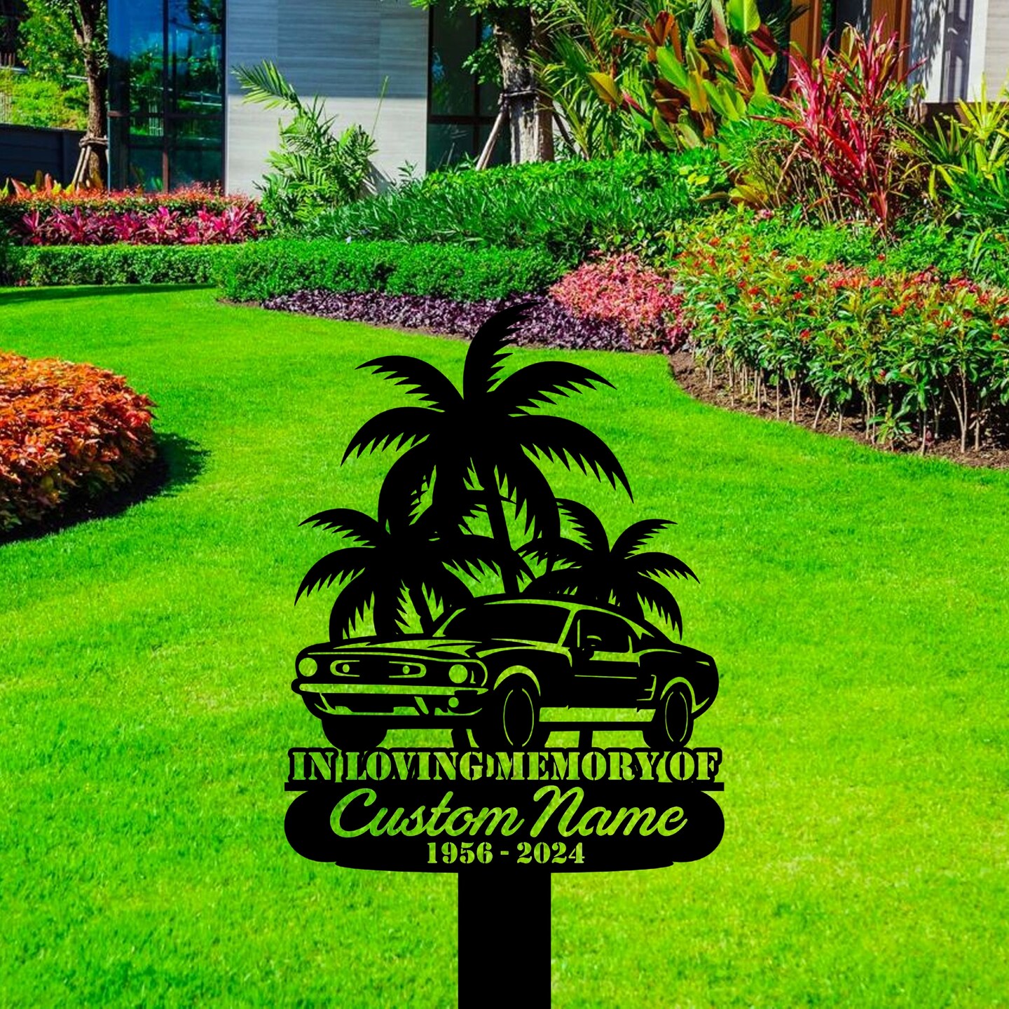 Custom Car Palm Tree Memorial Metal Stake, Palm Tree Metal Stake, Personalized Tree Outdoor Stake, Motorcross Yard Decor, Tree Garden Stake