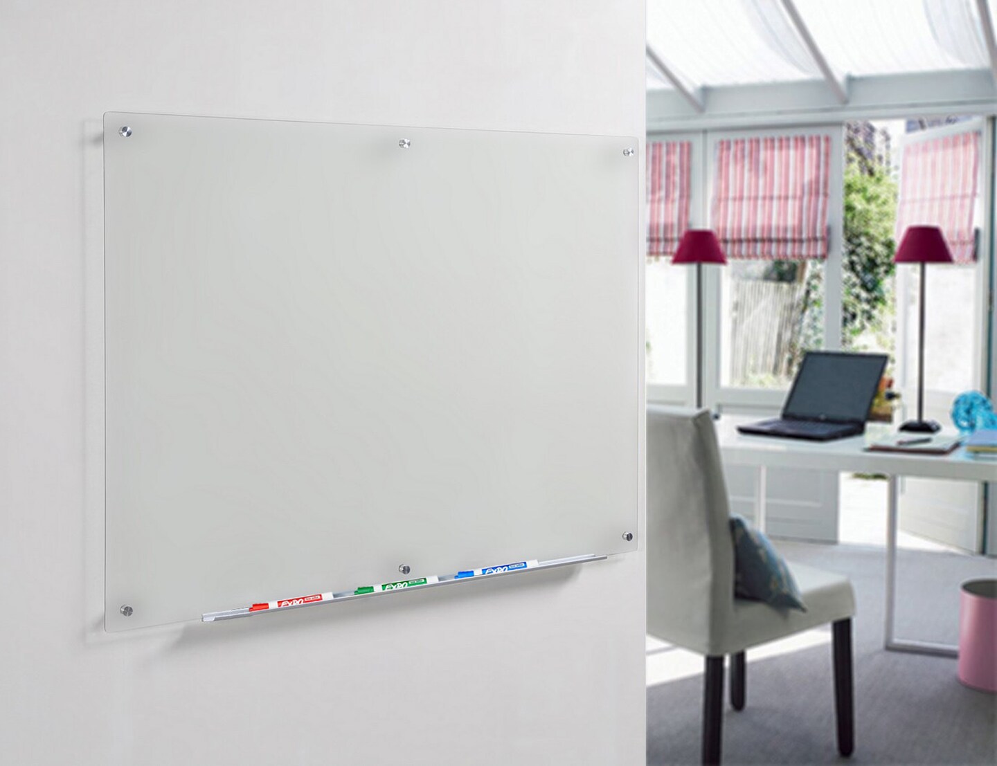 Audio-Visual Direct Frosted Glass Dry-Erase Board Set Includes Hardware & Marker Tray