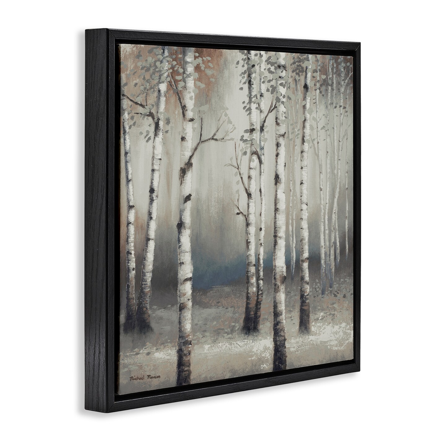 Stupell Industries Birch Trees with Misty Haze Framed Floater Canvas Wall Art