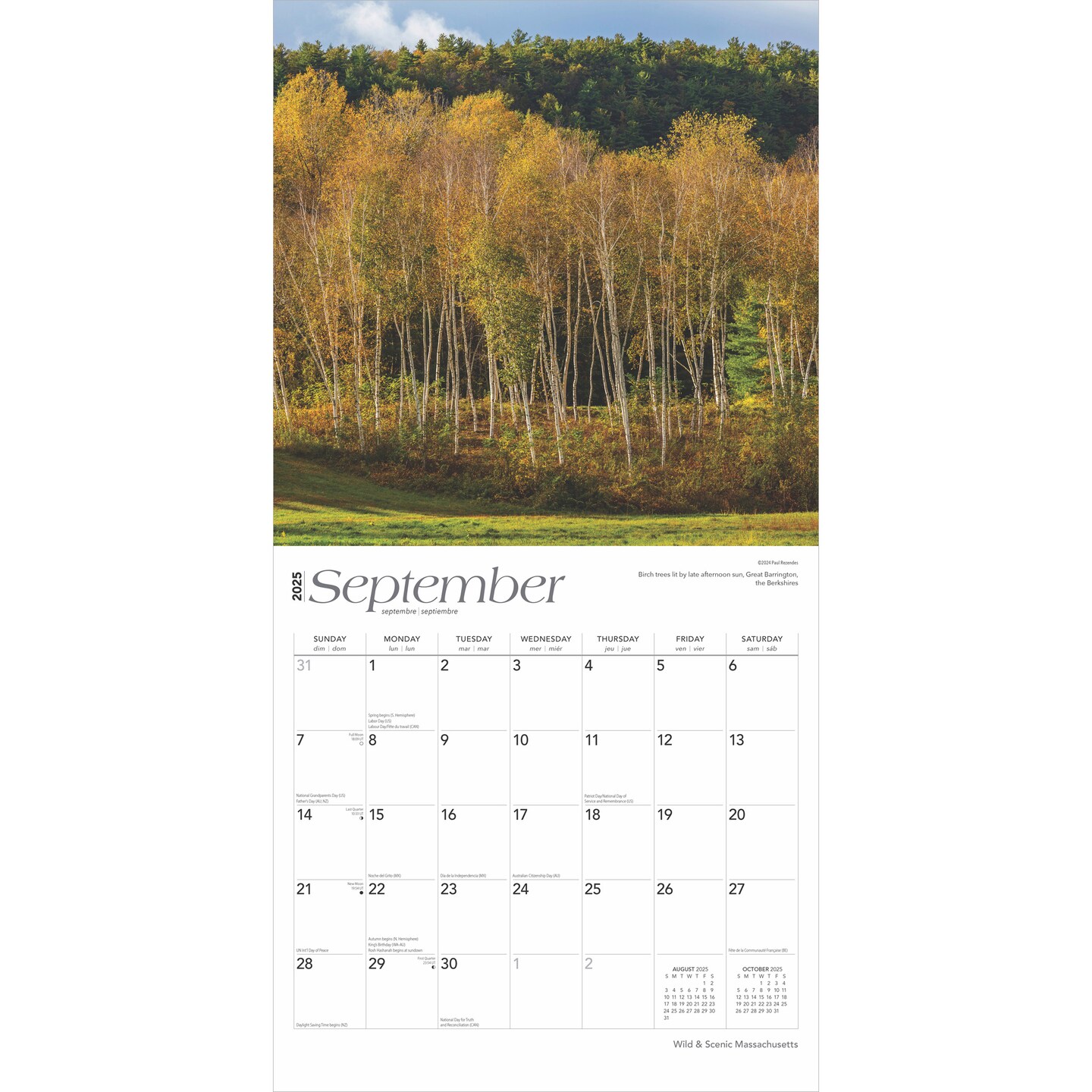 Massachusetts Wild &#x26; Scenic | 2025 12 x 24 Inch Monthly Square Wall Calendar | Plastic-Free | BrownTrout | USA United States of America Northeast State Nature