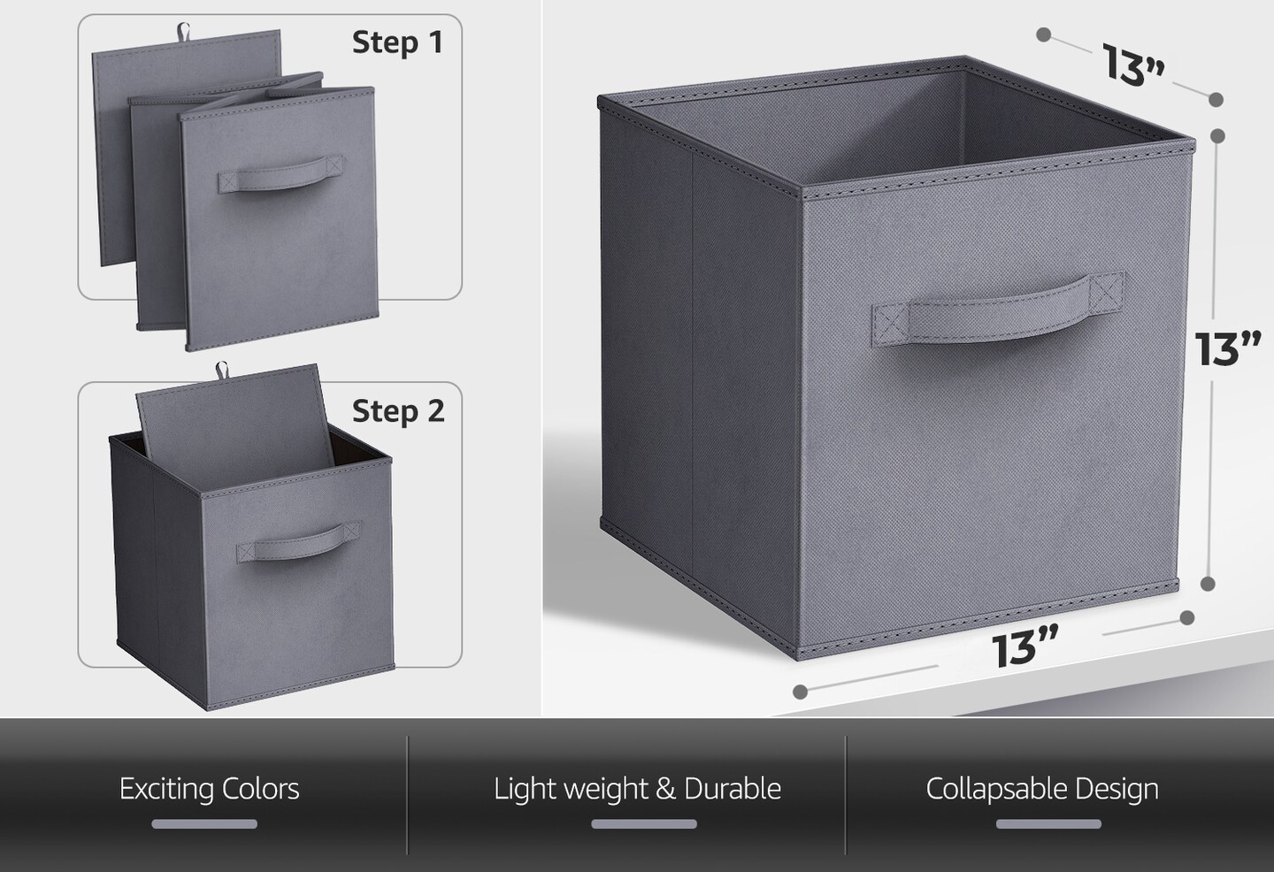 Sorbus Fabric Storage Cubes, Large 13 Inch Storage Bins, Foldable Cube Baskets with Handle, 1-Pc Neutrals
