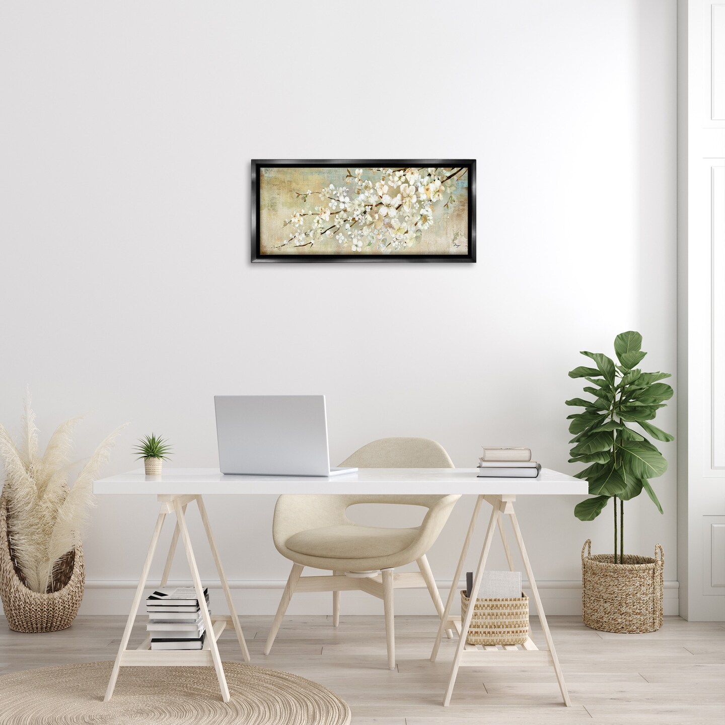 Stupell Industries Blooming Flower Tree Branch Painting Framed Floater Canvas Wall Art