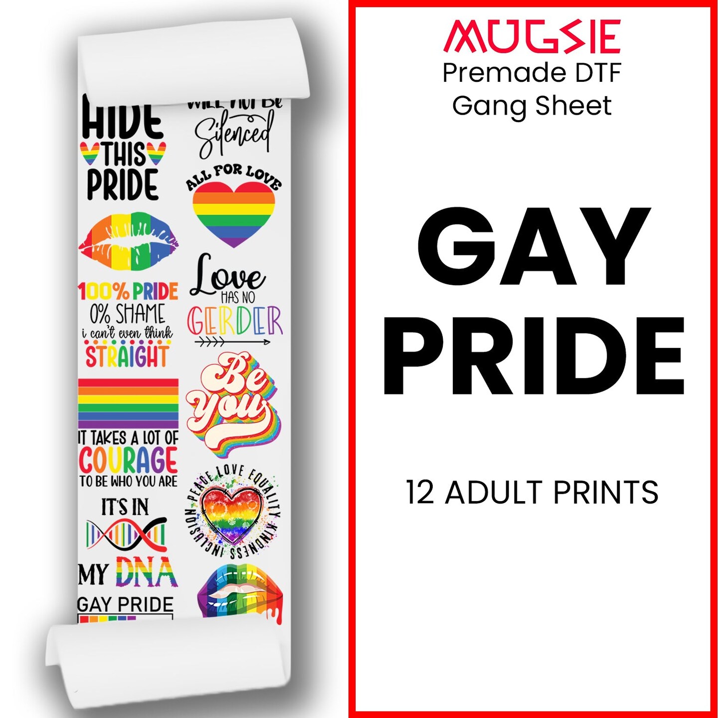 Rainbow Pride Direct-to-Film DTF Transfer Gang Sheets - 22x60