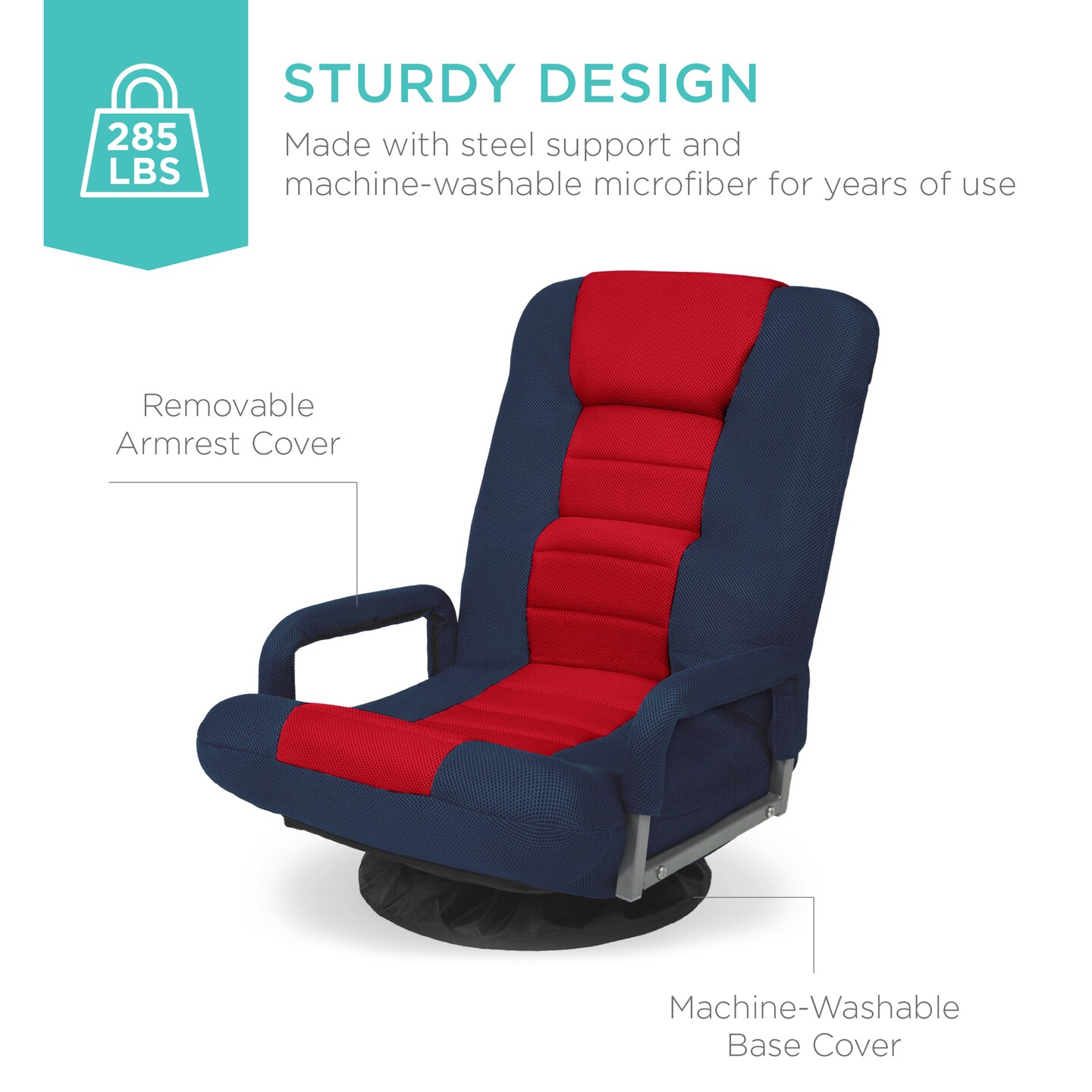 Best Choice Products 360-Degree Swivel Gaming Floor Chair w/ Armrest Handles, Foldable Adjustable Back
