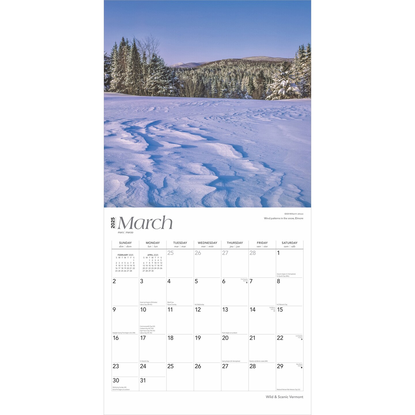 Vermont Wild &#x26; Scenic | 2025 12 x 24 Inch Monthly Square Wall Calendar | Plastic-Free | BrownTrout | USA United States of America Northeast State Nature