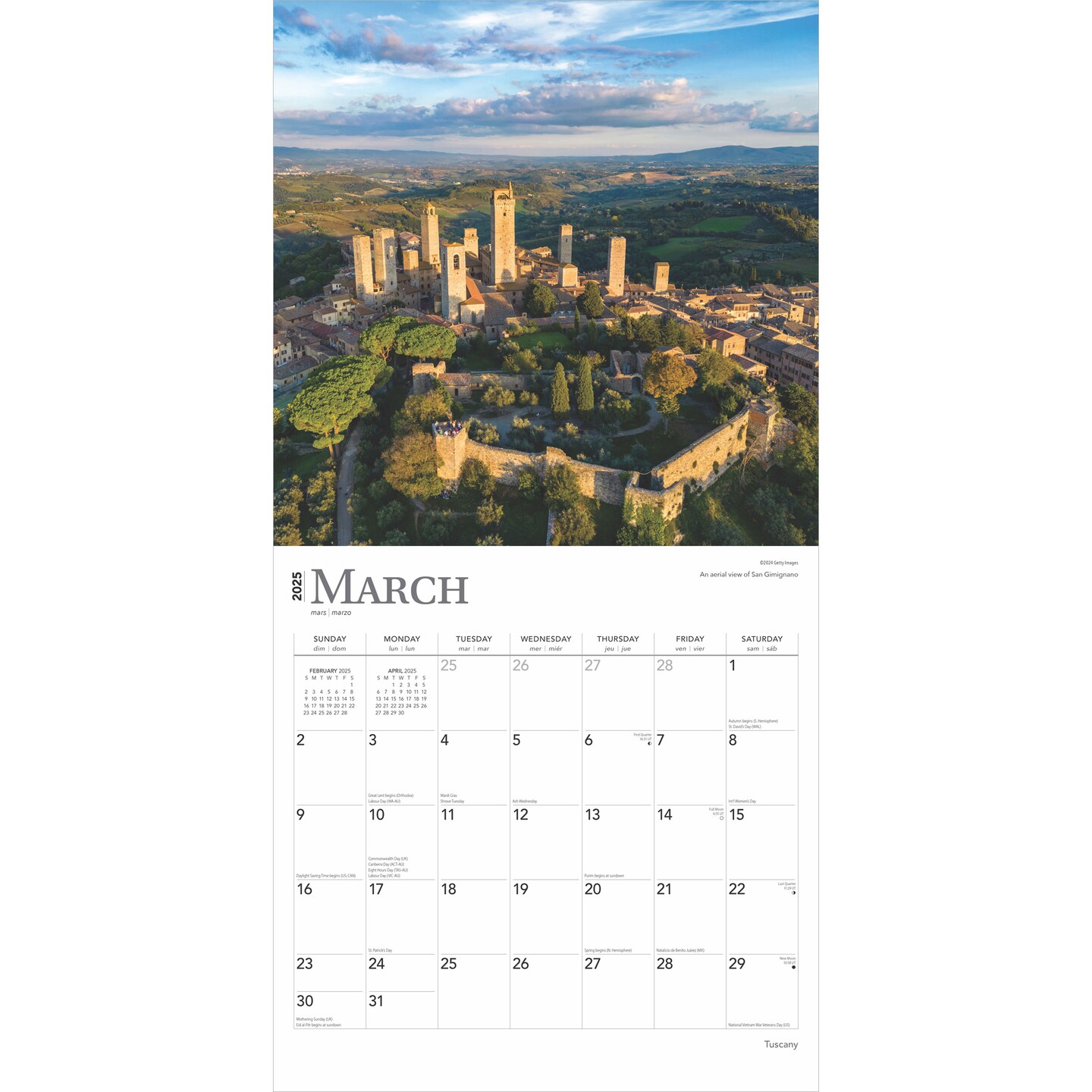 Tuscany | 2025 12 x 24 Inch Monthly Square Wall Calendar | Plastic-Free | BrownTrout | Travel Europe Italy Florence
