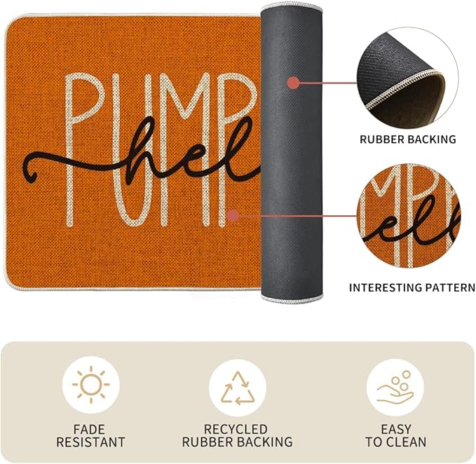 Orange Hello Pumpkin Fall Kitchen Mats Set of 2, Autumn Home Decor Low-Profile Kitchen Rugs for Floor (17x29 and 17x47 Inch)