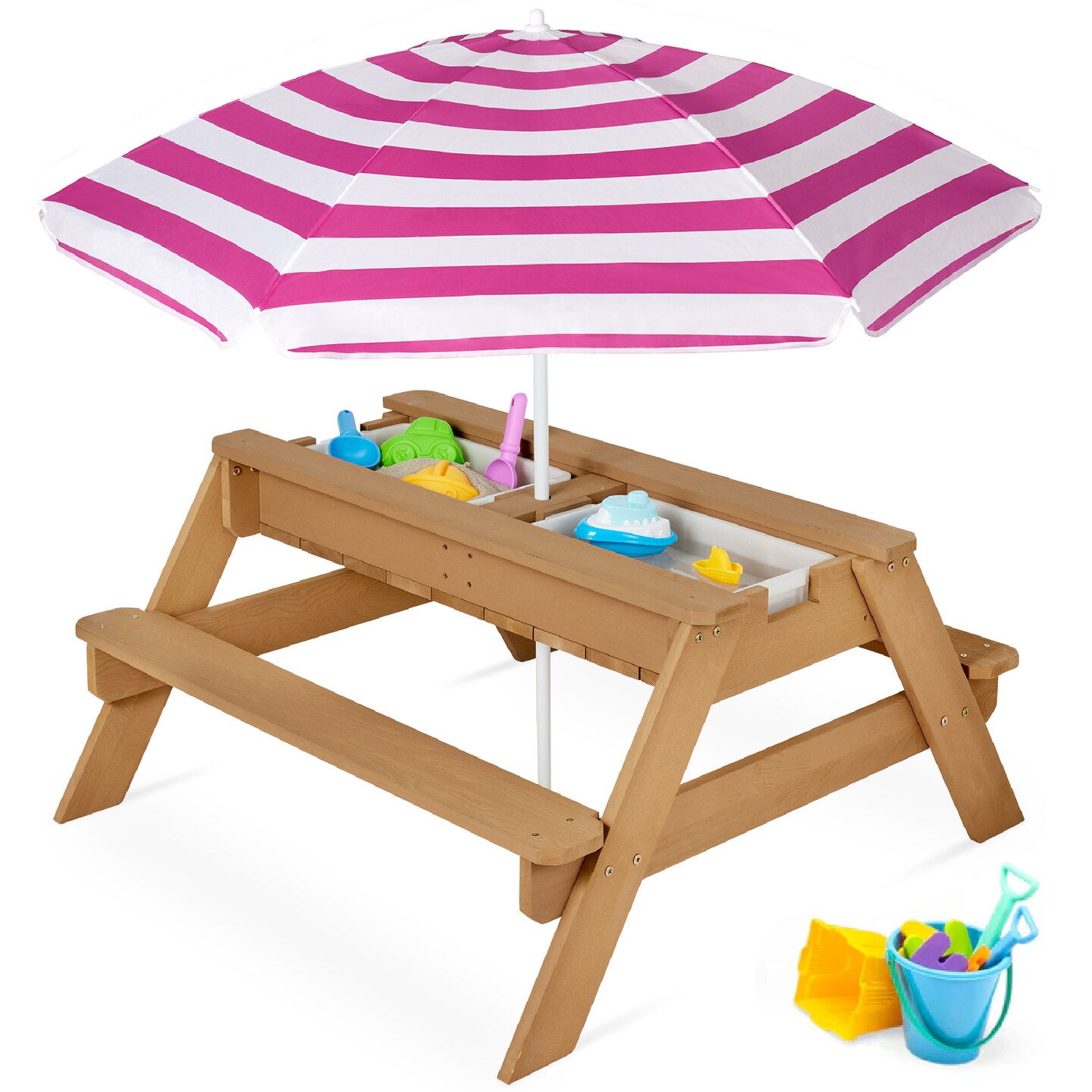 Best Choice Products Kids 3-in-1 Outdoor Convertible Activity Sand & Water Picnic Table w/ Umbrella