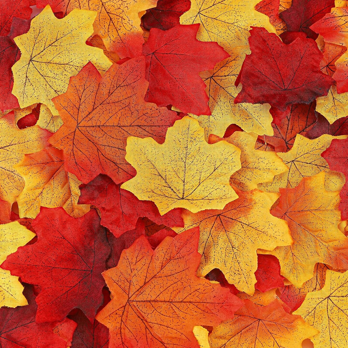 400 Piece Fall Leaves Set 7 Colors Artificial Autumn Maple Leaf Decor with 100 Glue Dots Ideal for Wreath and Bouquet Making, Weddings, Halloween, and Thanksgiving Decoration