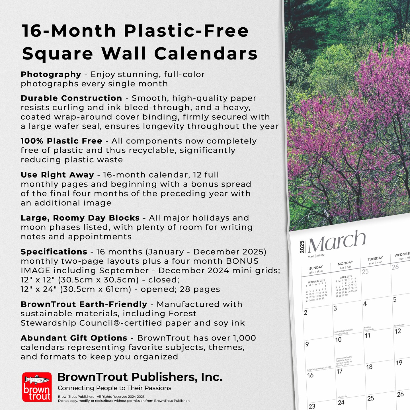 Kentucky Wild &#x26; Scenic | 2025 12 x 24 Inch Monthly Square Wall Calendar | Plastic-Free | BrownTrout | USA United States of America Southeast State Nature