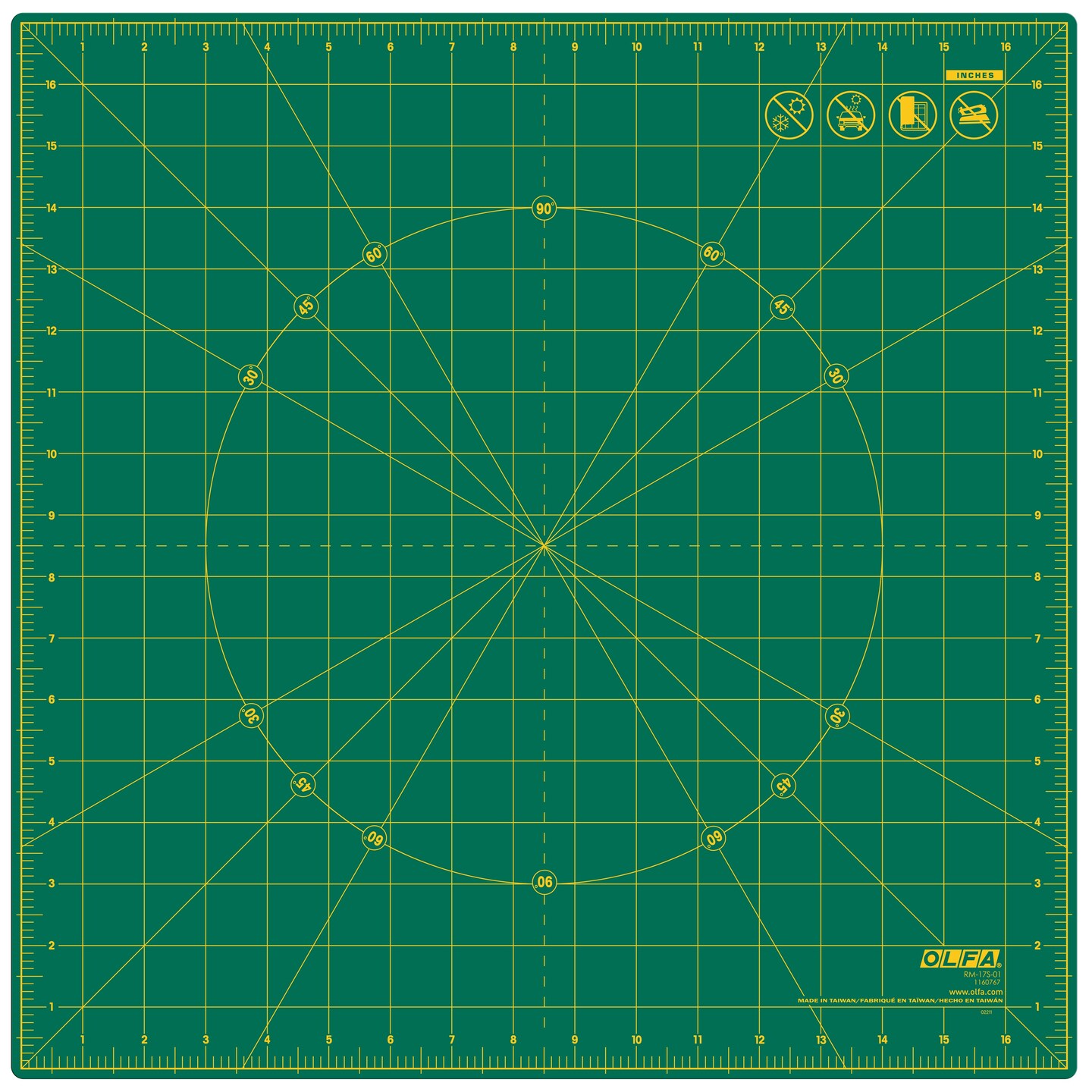 OLFA Rotating Rotary Cutting Mat 17&#x22;X17&#x22;-Green