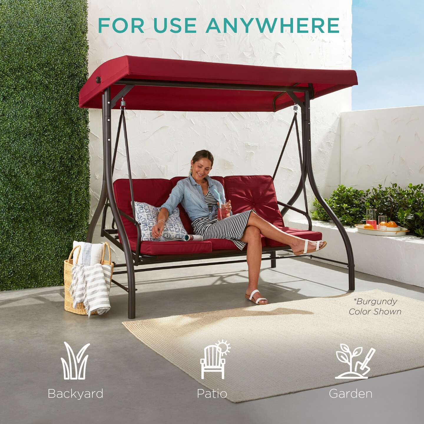 Best Choice Products 3-Seat Outdoor Converting Canopy Swing Glider Patio Hammock w/ Removable Cushions