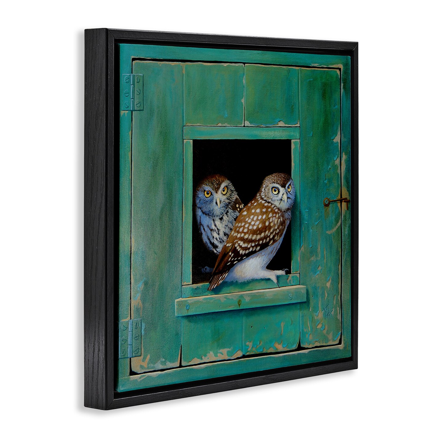 Stupell Industries Spotted Owls Perched Ledge Framed Floater Canvas Wall Art