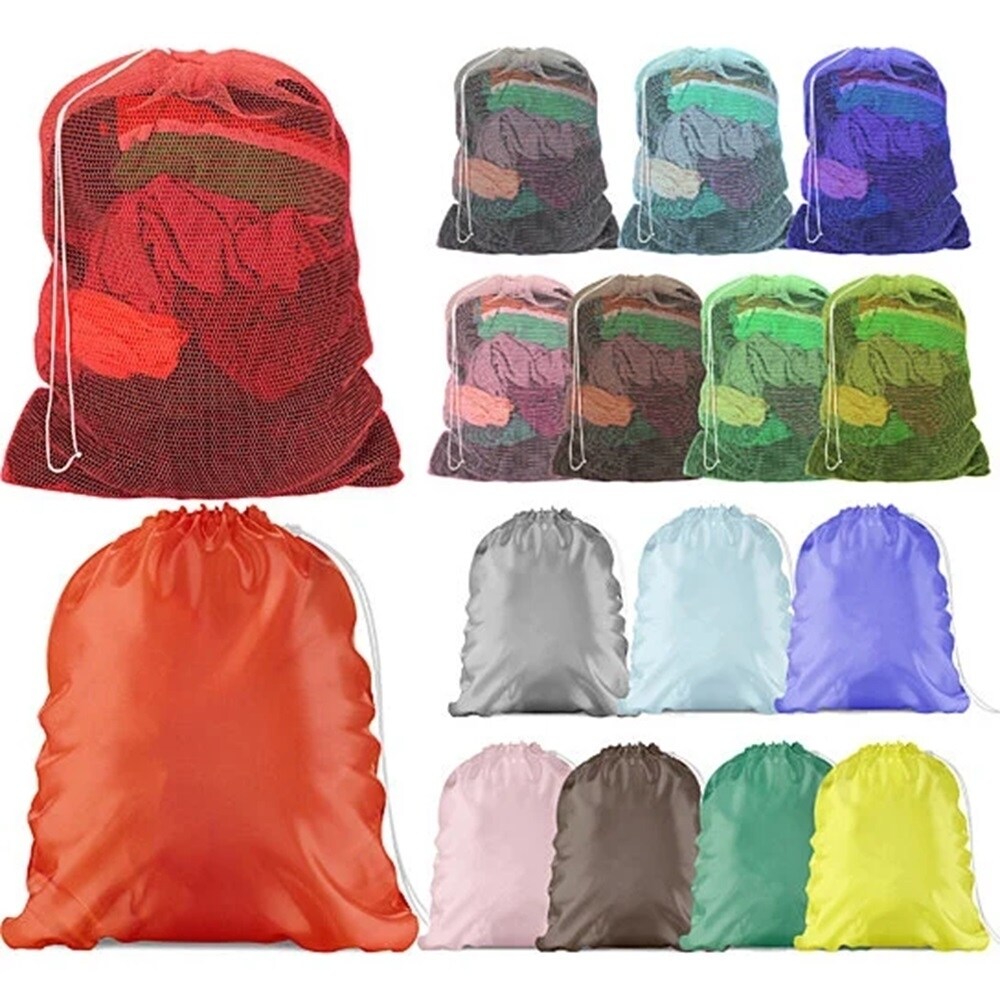Large Capacity Nylon Mesh Laundry Bag With Drawstring Top Lightweight Durable