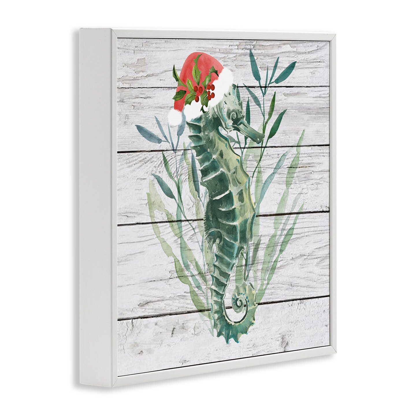 Stupell Industries Christmas Seahorse with Santa Hat Framed Giclee Art