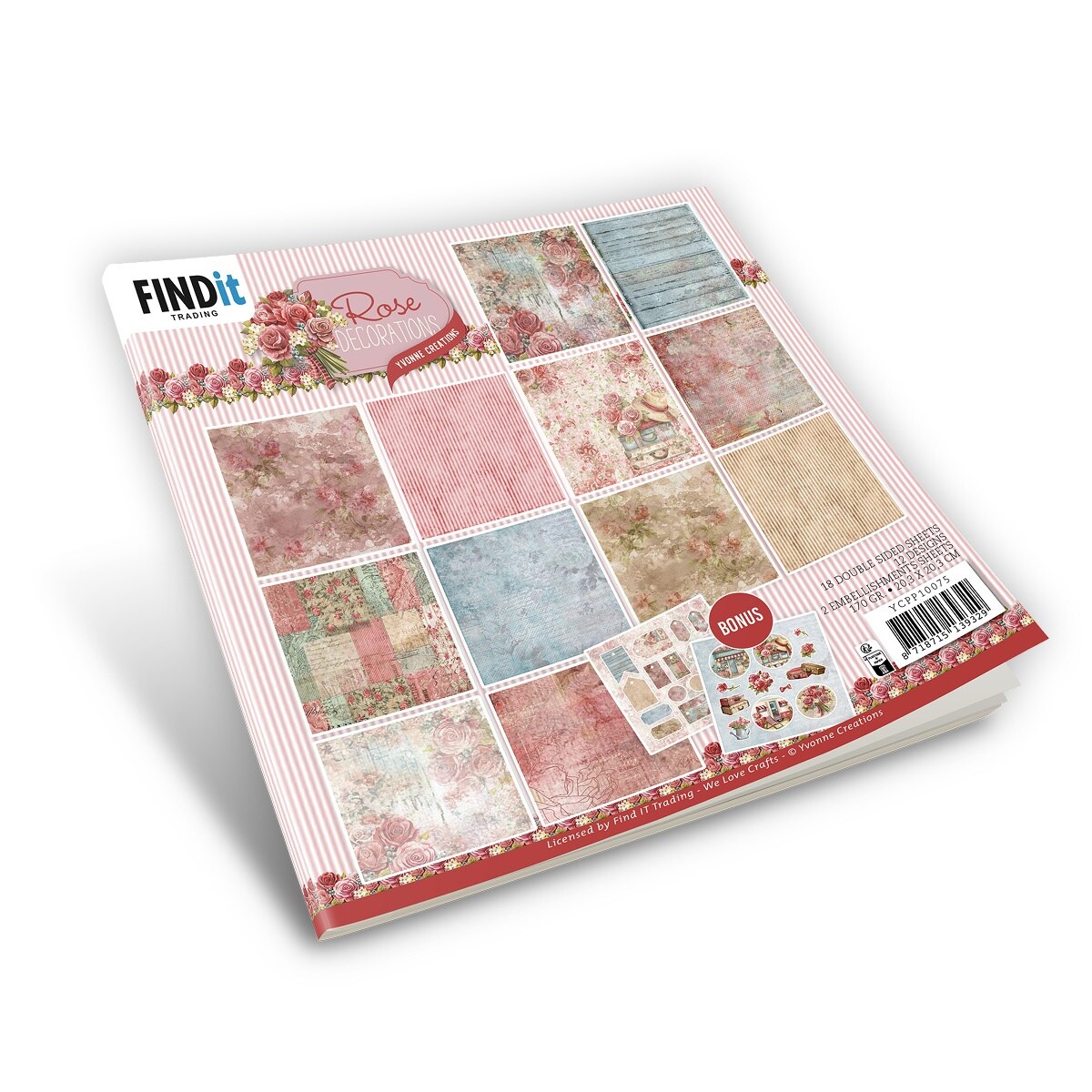 Find It Trading Yvonne Creations Paper Pack 8&#x22;X8&#x22; 18/Pkg-Design, Rose Decorations