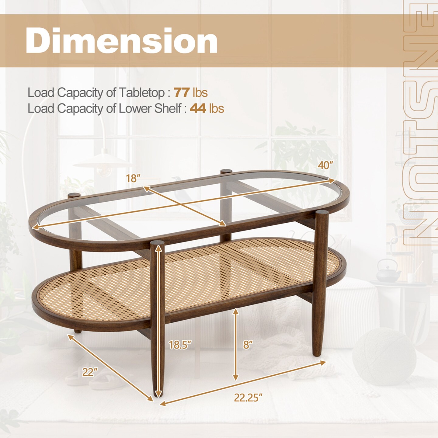 Costway 2-Tier Coffee Table Tempered Glass Top with PE Rattan Shelf &#x26; Acacia Wood Frame Black/Brown