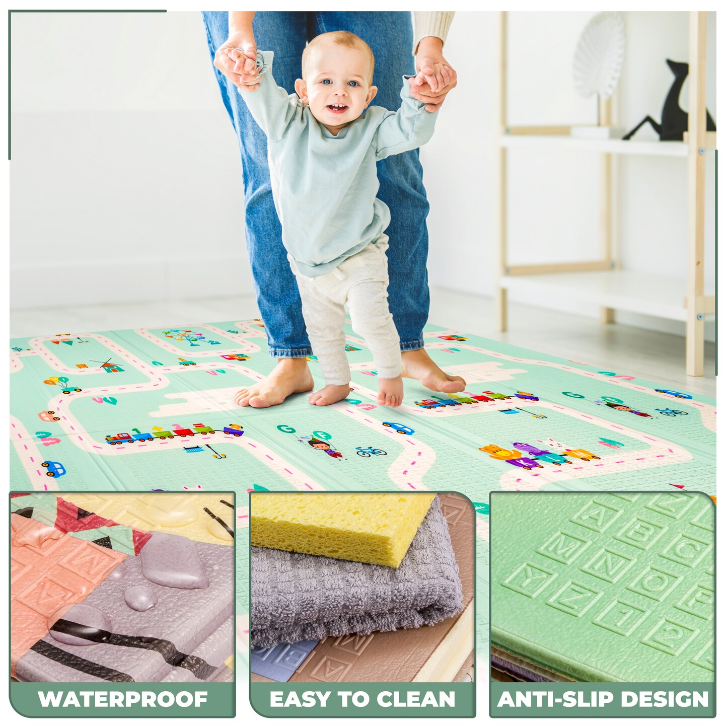 Sorbus Foldable Baby Play Mat  for Babies, Infants, and Toddlers, Kids Foam Mats for Tummy Time with Travel Bag (Road Trip Route)