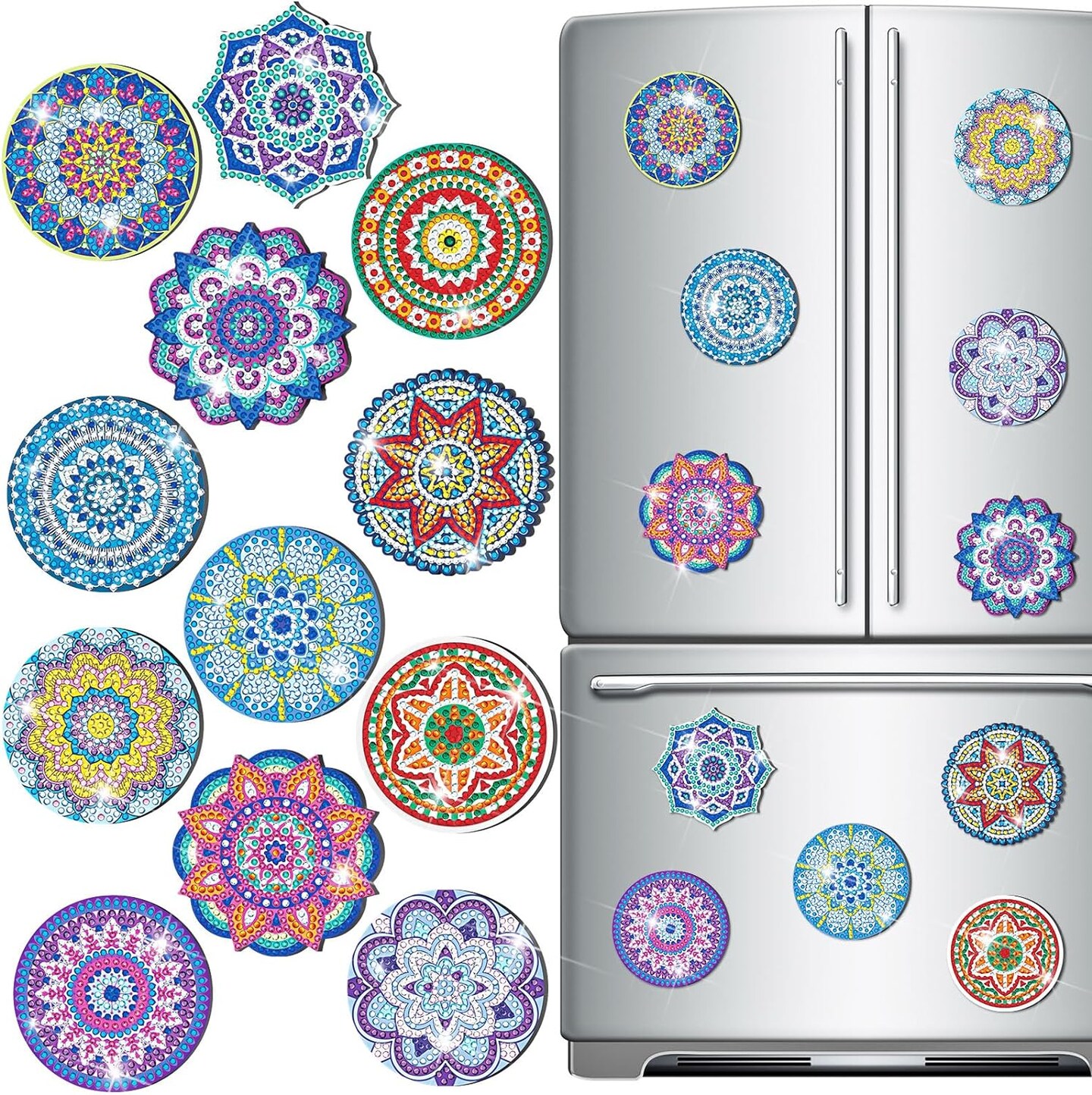 Easy Diamond Painting Kits with 12 Refrigerator Magnets Diamond Art Magnets for the Refrigerator Diamond Art Kits Diamond Painting Stickers for Adults. DIY Home Decor (Classic Mandala)