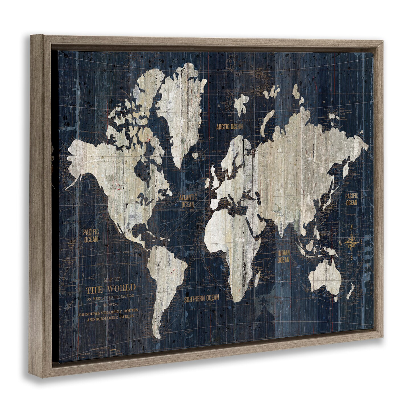 Stupell Industries Distressed Antique World Map Framed Floater Canvas Wall Art