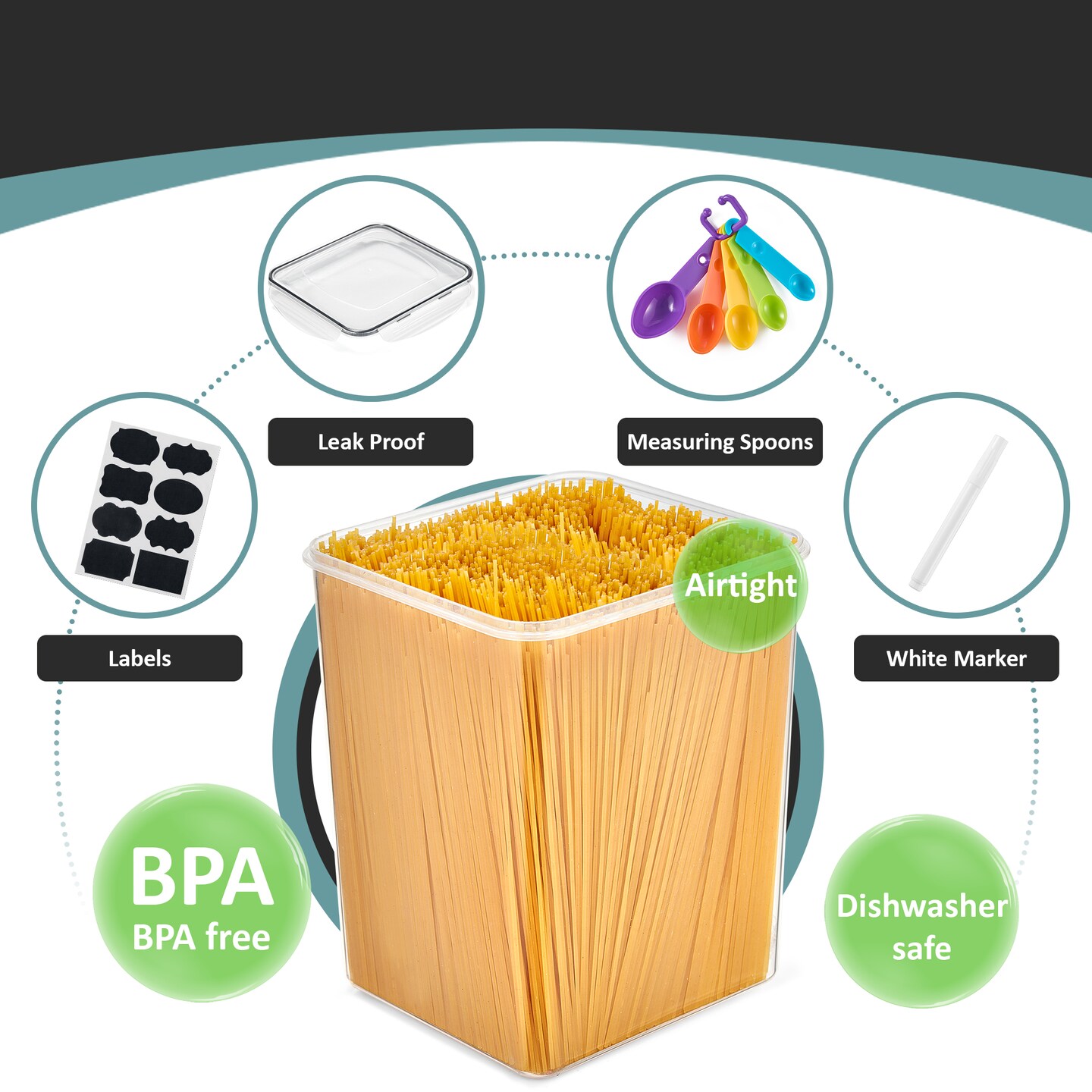Sorbus 4 Pack Airtight (5qt/170oz) Dry Food Storage Containers with Lids, Labels and Marker - BPA Free Pantry Organization