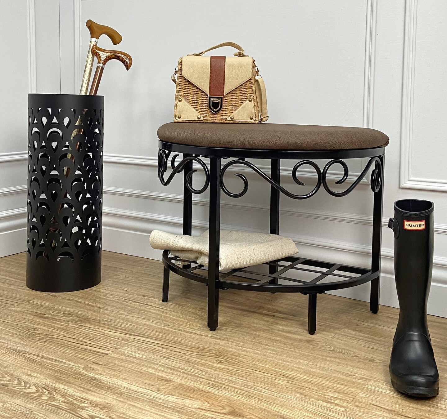 Mango Steam Half Moon Shoe Bench, Vanity Bench