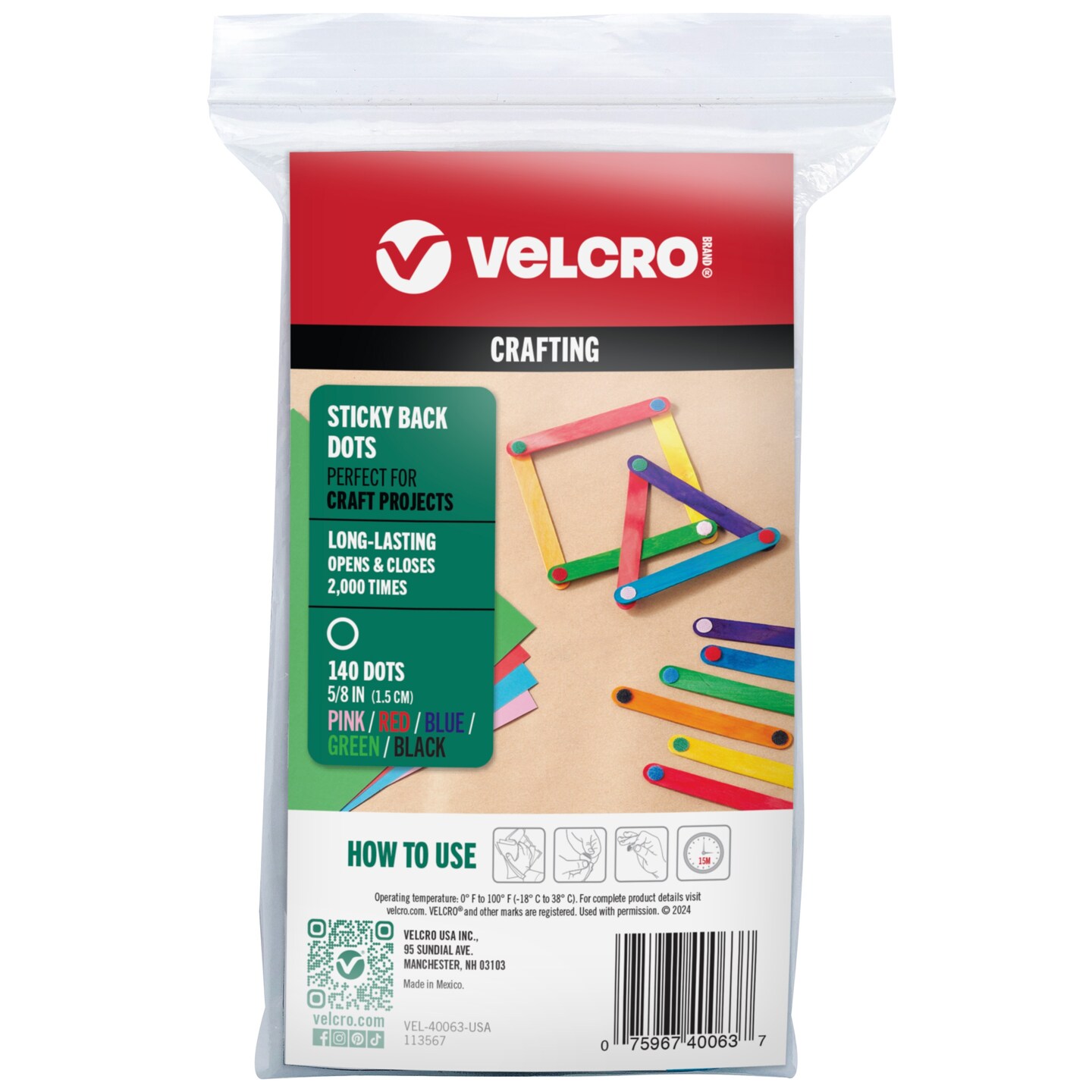 VELCRO(R) Brand Sticky Back Dots .625&#x22; 140/Pkg-Multicolored