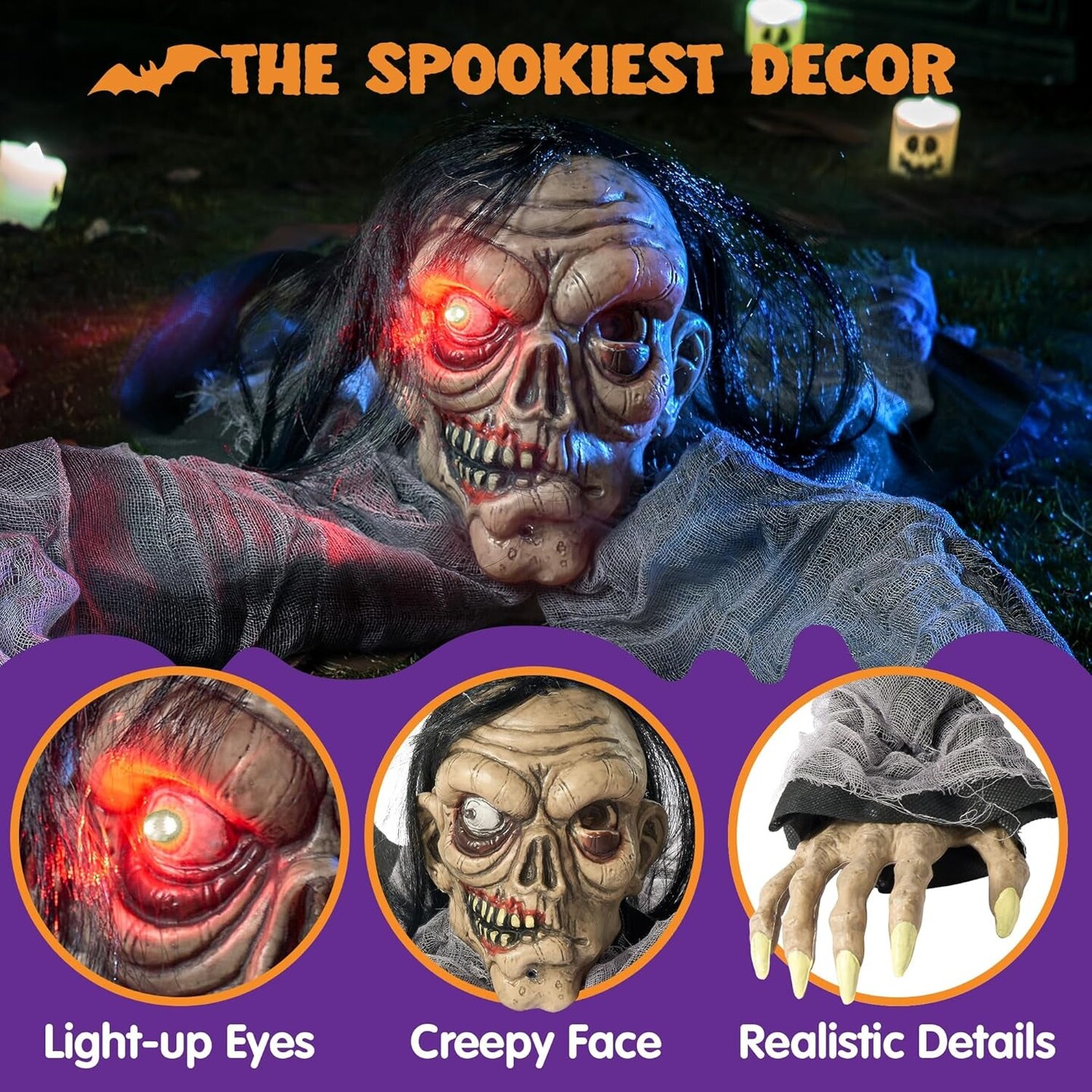 Halloween Animated Zombie Groundbreaker with Decayed Face Halloween Animatronic Decorations for Halloween Outdoor Yard Decor Halloween Decorations Scary Graveyard Lawn Décor