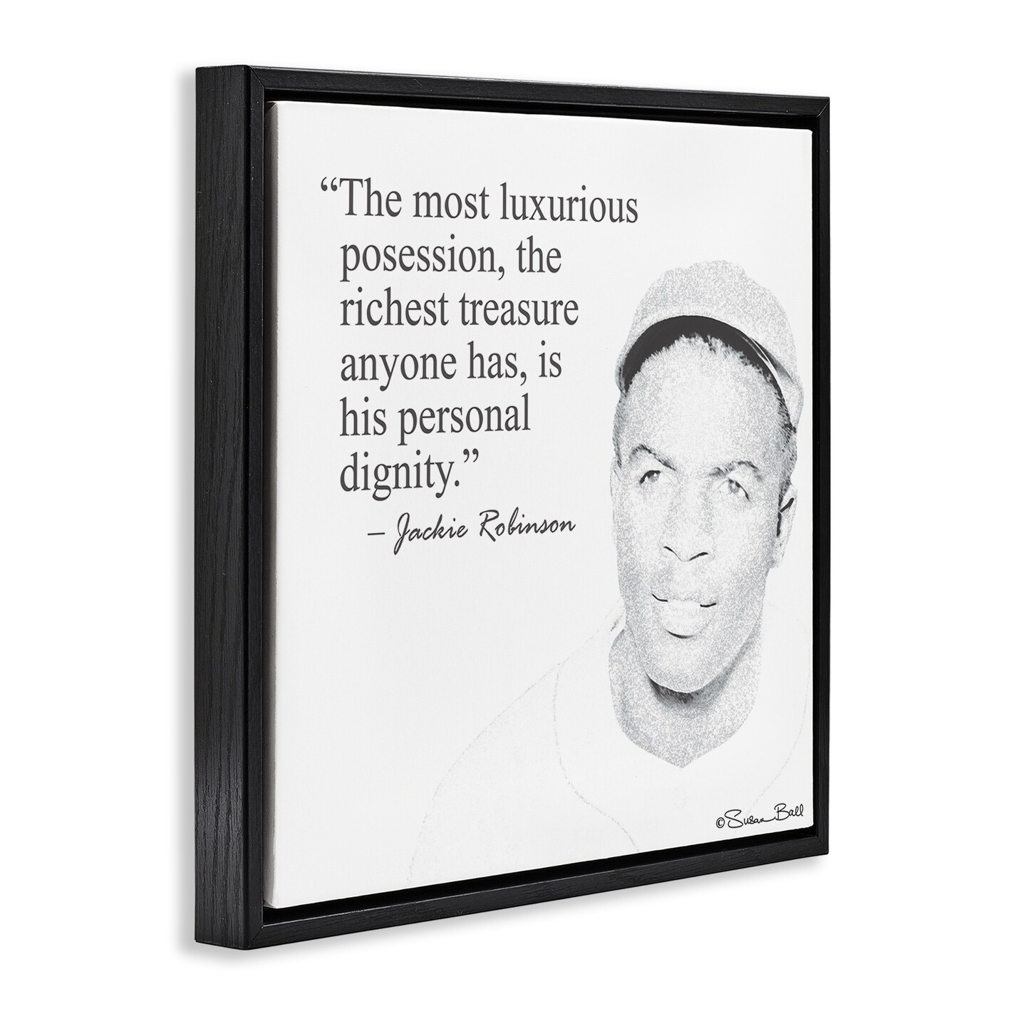 Stupell Industries Personal Dignity Jackie Robinson Quote Black and White Framed Floater Canvas Wall Art
