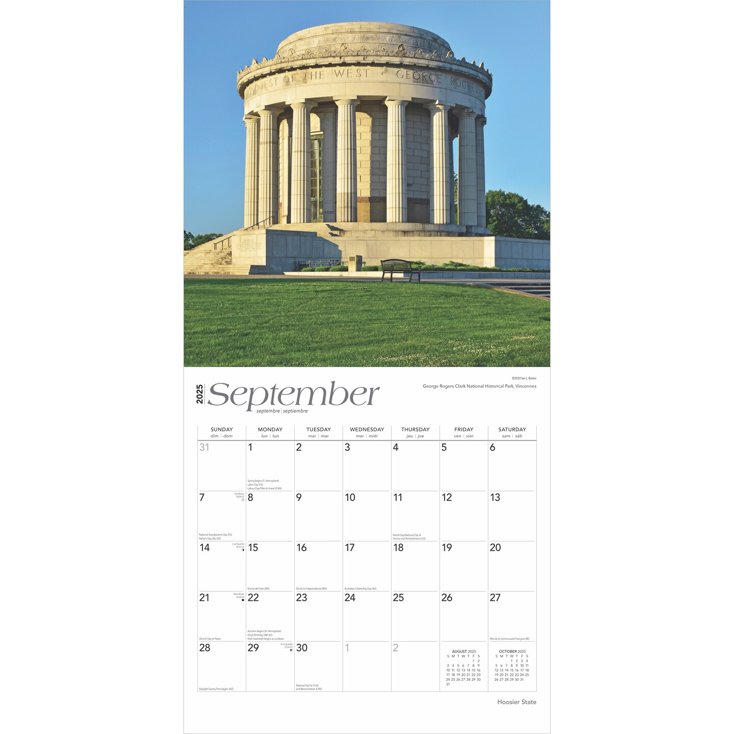 Hoosier State | Indiana Places | 2025 12 x 24 Inch Monthly Square Wall Calendar | Plastic-Free | BrownTrout | USA Indianapolis Midwest State Nature