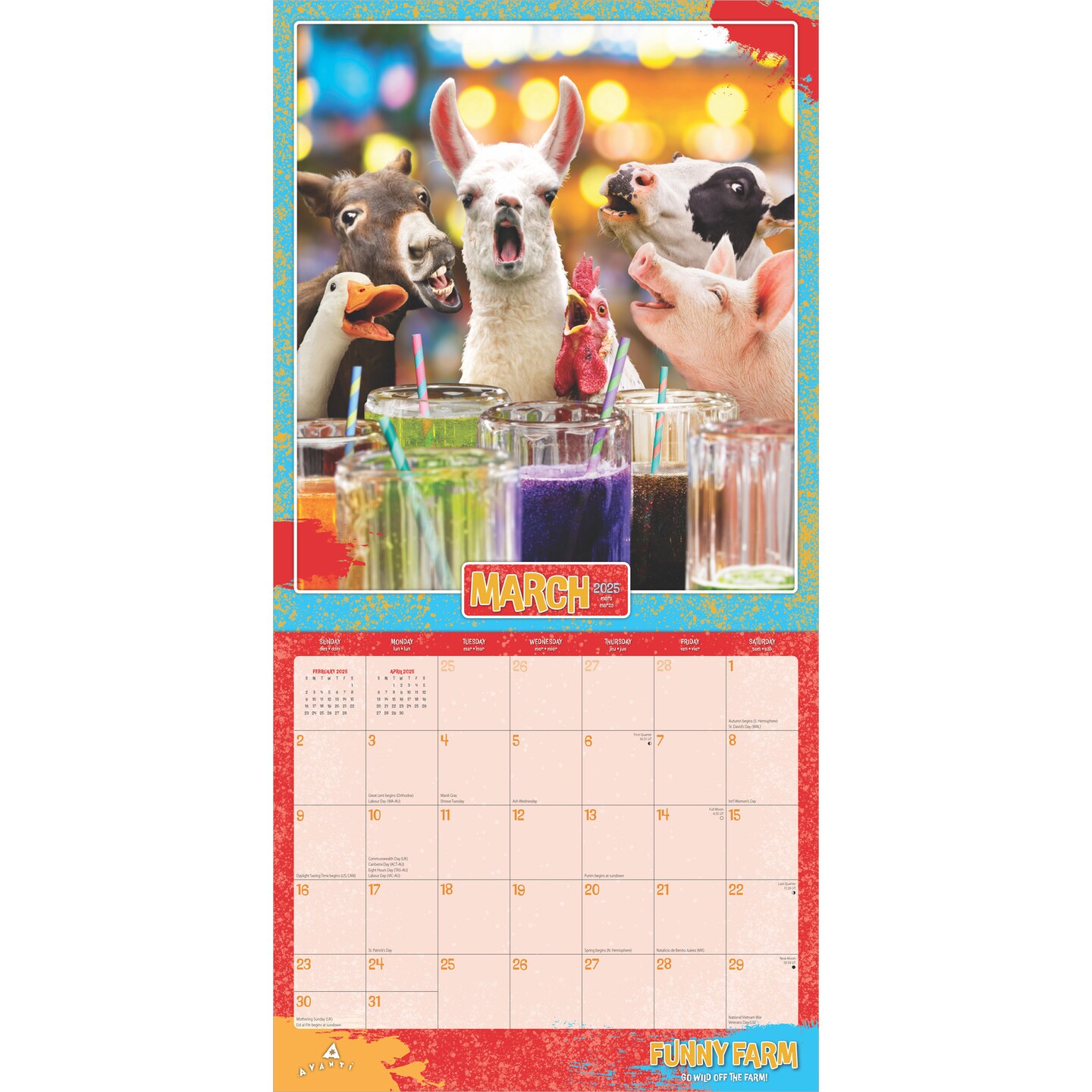 Avanti Funny Farm OFFICIAL | 2025 12 x 24 Inch Monthly Square Wall Calendar | Foil Stamped Cover | Plastic-Free | BrownTrout | Animal Humor Livestock