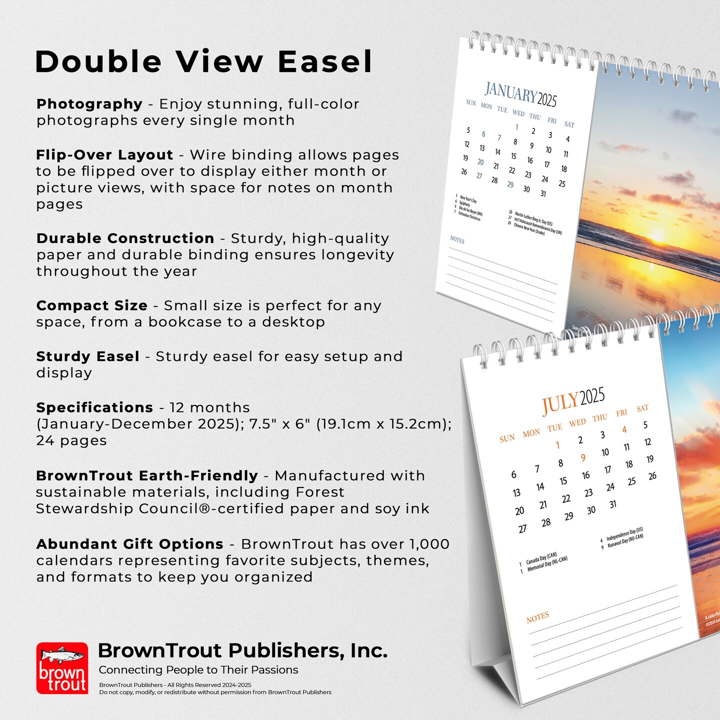 Beaches | 2025 7.5 x 6 Inch Monthly Double-View Easel Desk Calendar | BrownTrout | Travel Nature Tropical