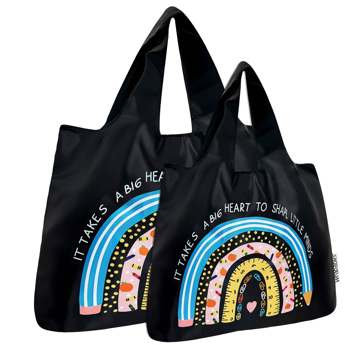 Wrapables Large &#x26; Small Nylon Reusable Grocery Bags, Initial Letter Tote Gift Bag for Wedding, Set of 2, Teacher Appreciation