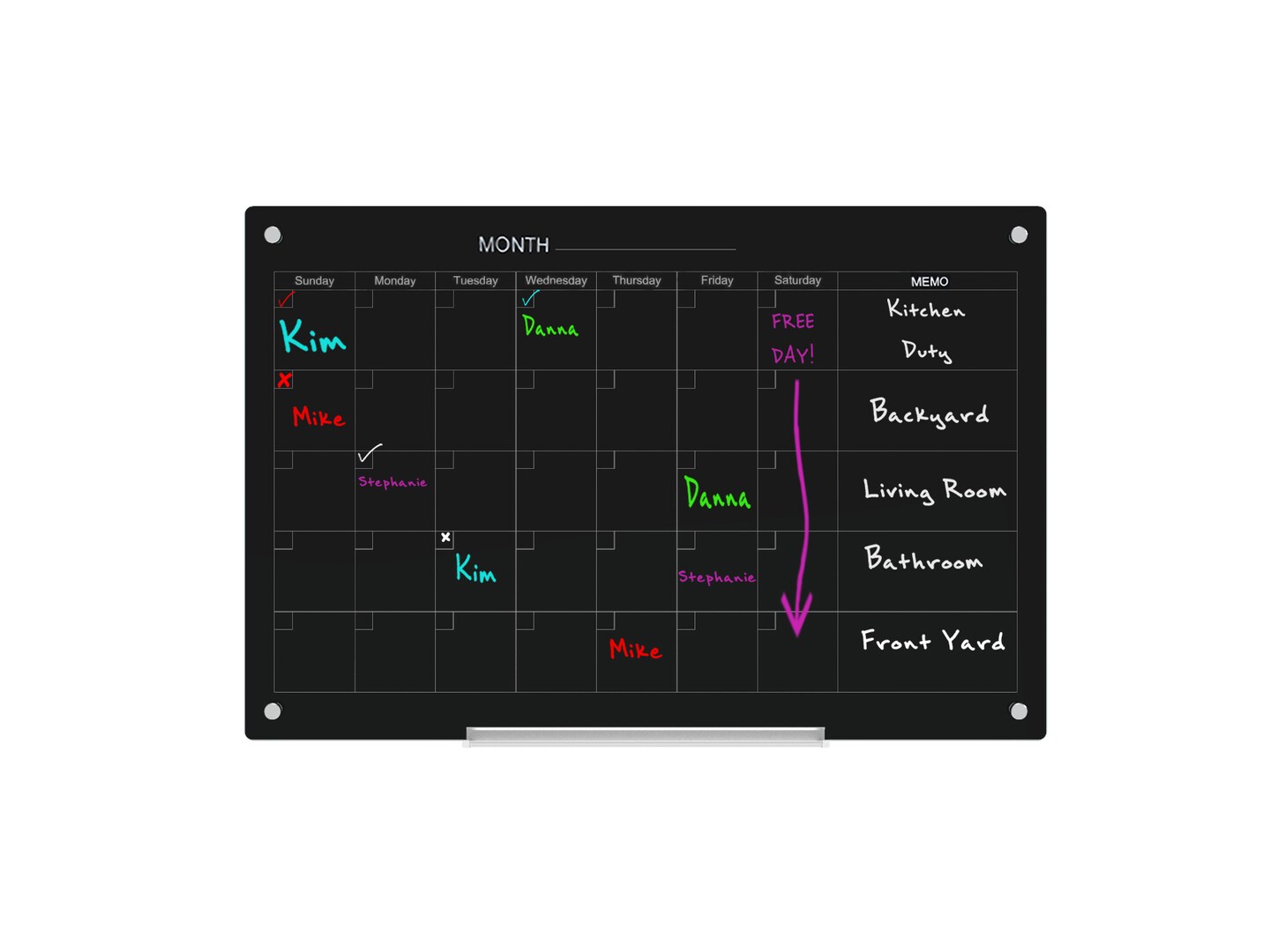 Audio-Visual Direct Magnetic Black Calendar Glass Dry Erase Board Set - Monthly Planner