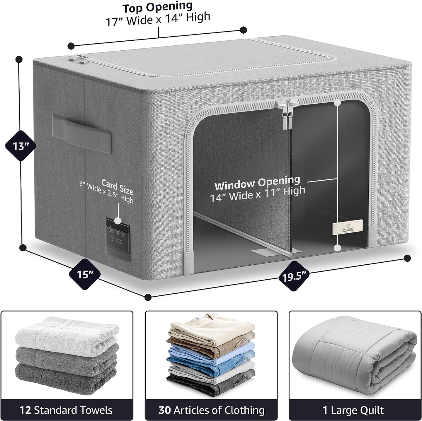 Sorbus Large Storage Bin with Divided Interior - Stackable & Foldable Organizer Containers with Metal Frame, Window, & Handles 1 Pack