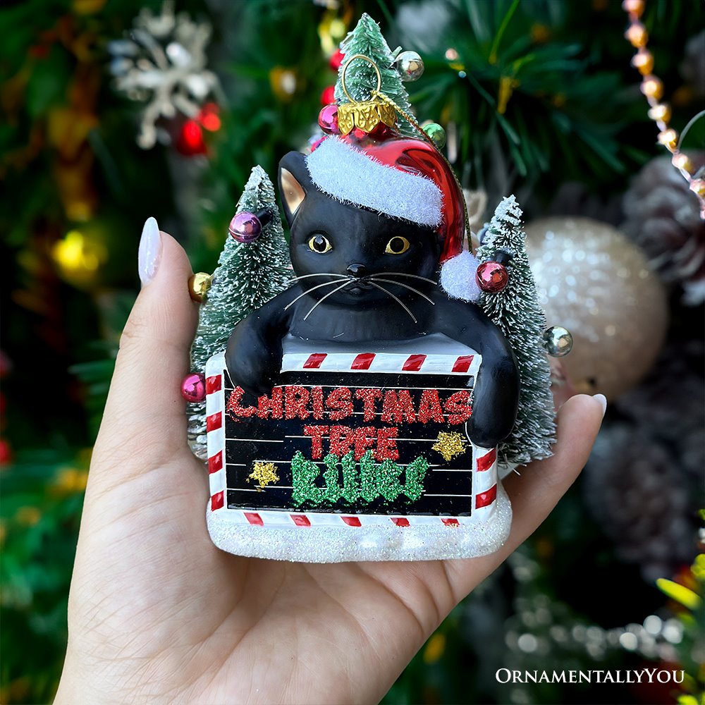 Christmas Tree Killer Funny Black Cat Glass Christmas Ornament Whimsical Funny Tree Decor