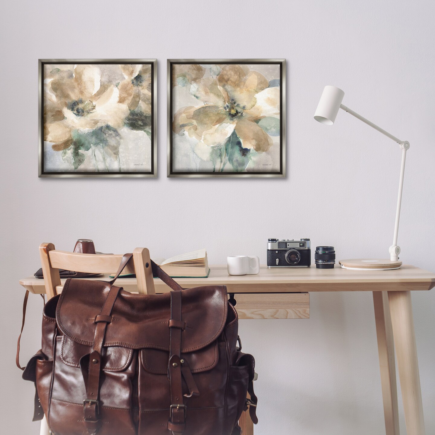 Stupell Industries Abstract Beige Flowers Framed Floater Canvas Wall Art