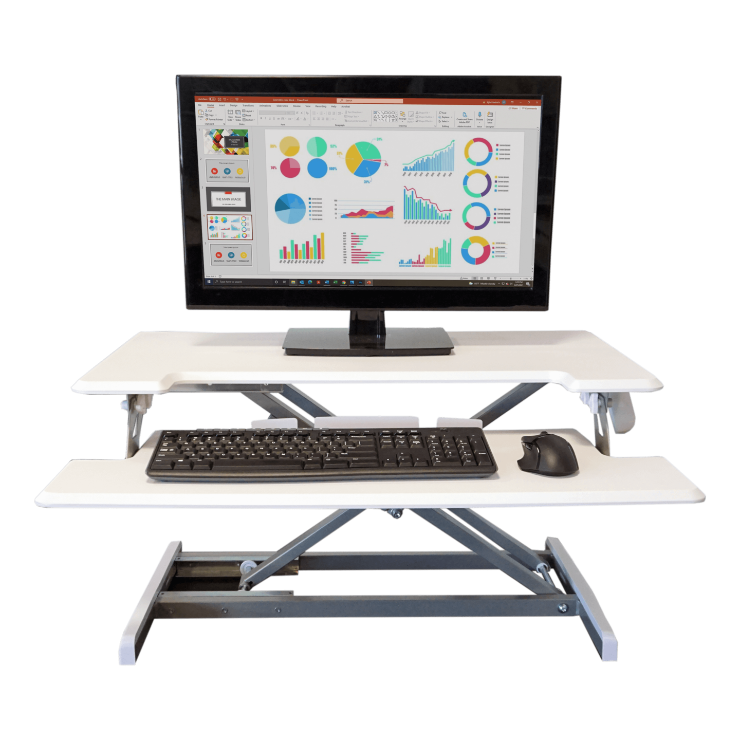 Victor DCX610 Height Adjustable Compact Standing Desk | Black | 33” Wide Sit-Stand Dual Monitor Desk and Laptop Riser Workstation | Compatible with Most Monitor Arms