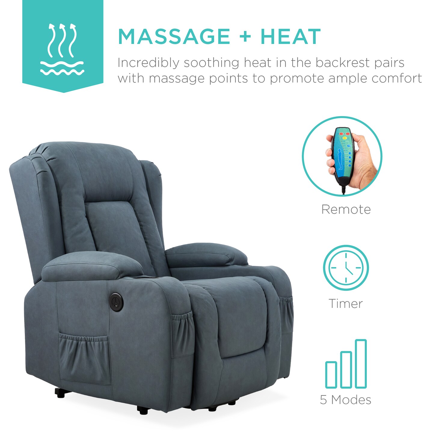 Best Choice Products Electric Power Lift Recliner Massage Chair Furniture w/ USB Port, Heat, Cupholders