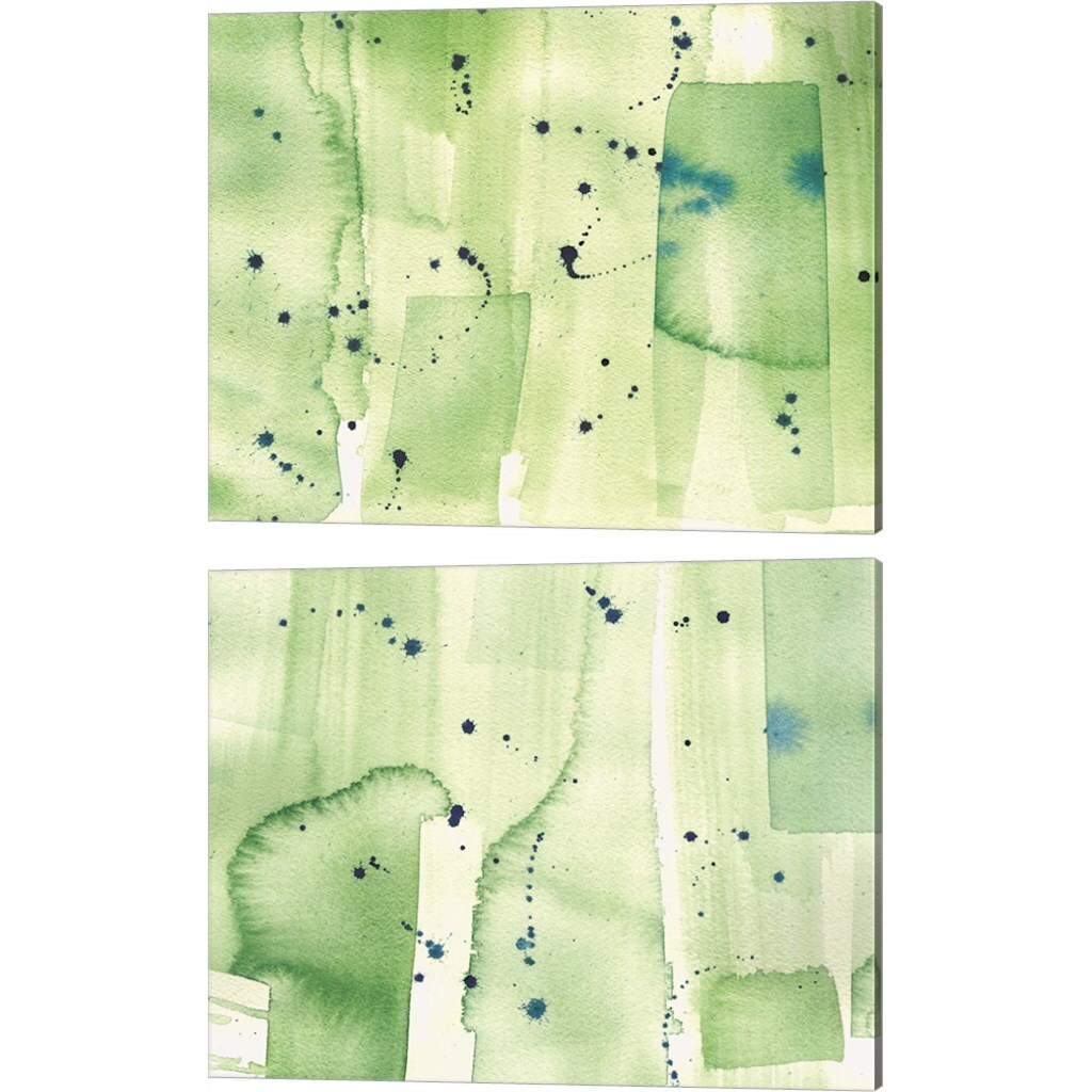 Abstract Green Watercolor by Summer Tali Hilty 15" x 12" Canvas Wall Art (Set of 2)