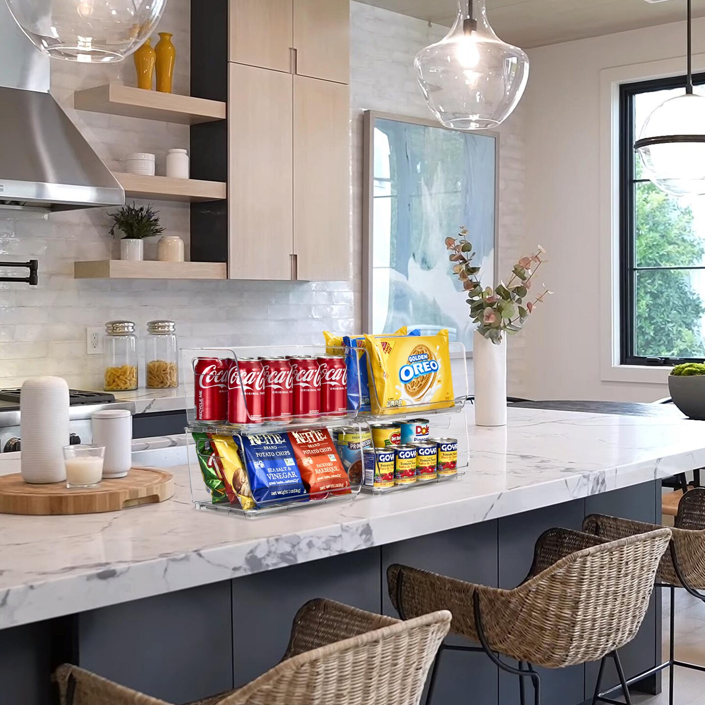 Sorbus Stackable Storage Bins 4 Pack- Open Front Clear Storage Bins for Pantry and Kitchen Organization