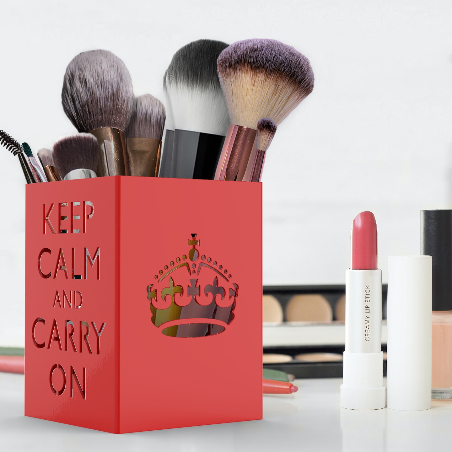 Mango Steam Tabletop Metal Keep Calm Pencil Cup Holder, Organizer